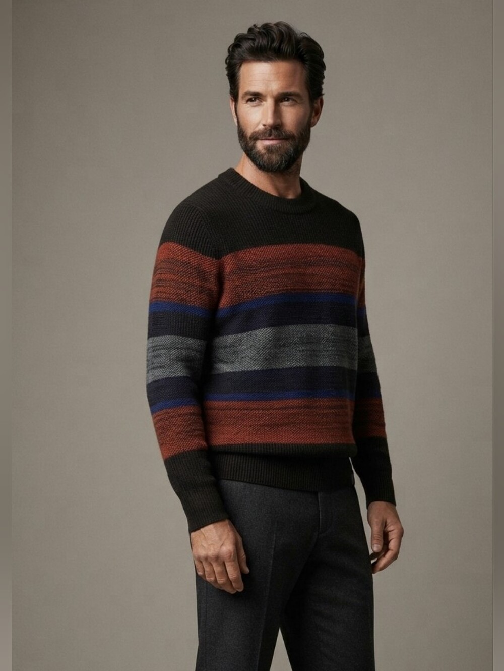 Scotch & Soda Multicolour Striped Crewneck Pull In Structured Knit Sweater! L